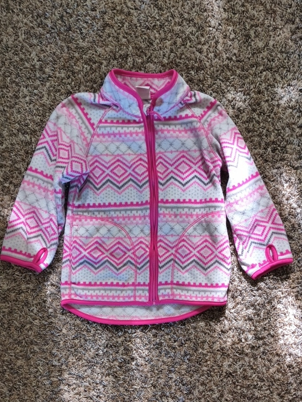 🚨 Last Chance-H&M Girls Pink Geometric Zip-Front Fleece Jacket